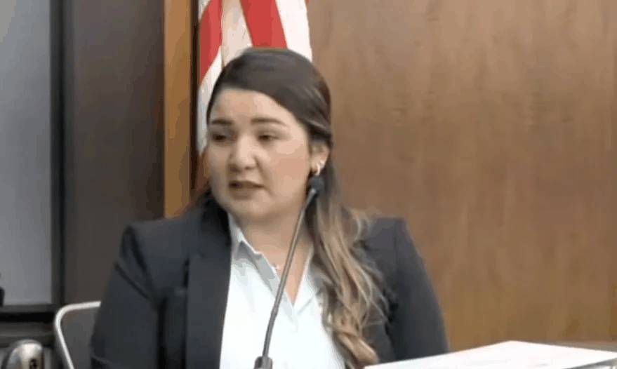 Detective Hillary Rodriguez testifying in Galveston County courtroom