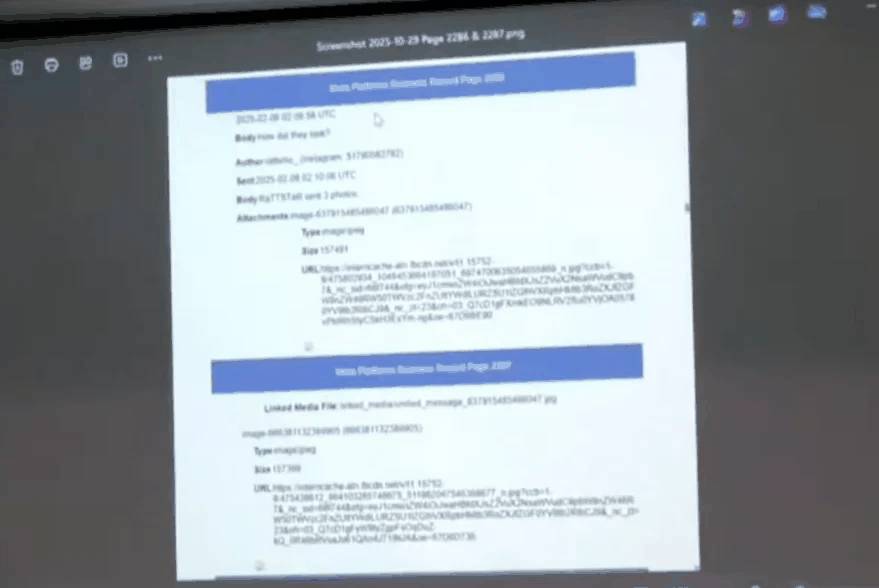 Instagram records from Meta displayed in court showing messages between Tara King and others