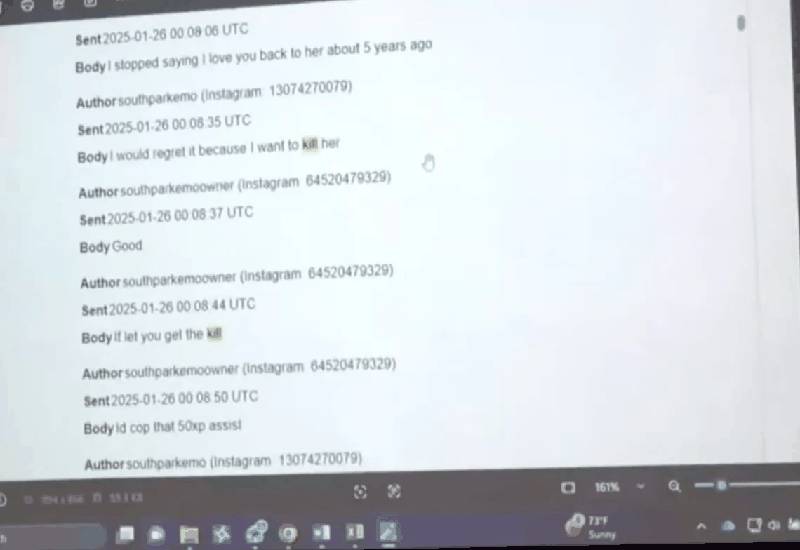 Instagram messages between Tara and Uriah with kill highlighted
