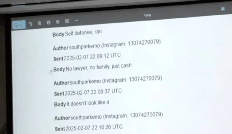 Instagram messages showing self defense ran no lawyer no family just cash