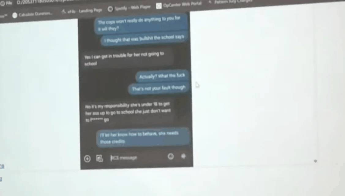 Text message conversation between Uriah and Tammy King about Tara going to school