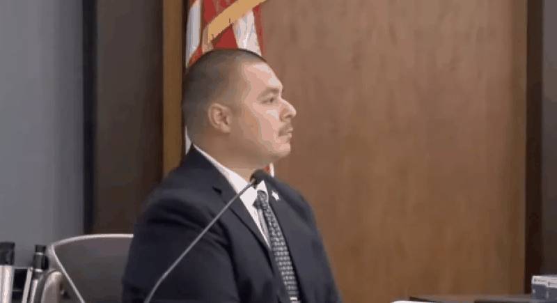Detective Arturo Espinoza testifying, profile view