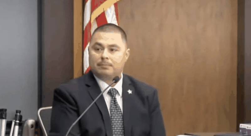 Detective Arturo Espinoza testifying, front view