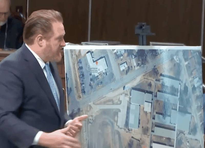 Defense attorney Jason Goss presents aerial map of Robb Elementary