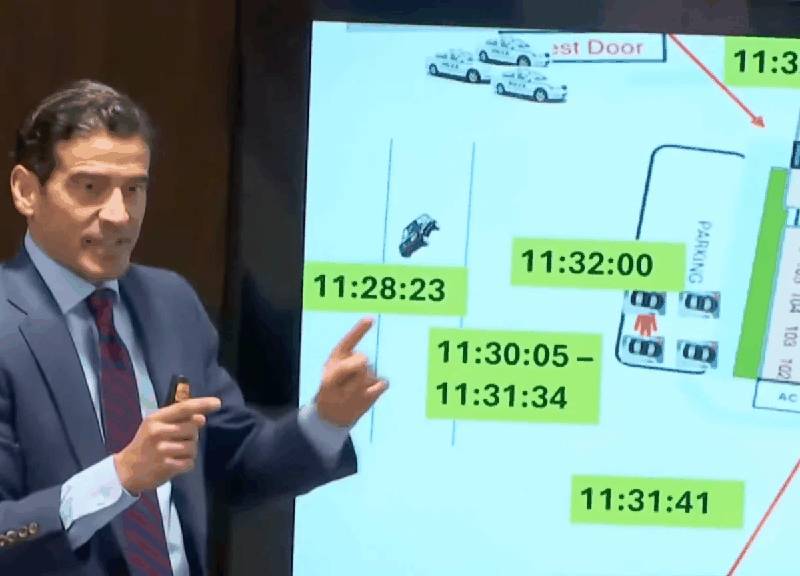 Nico LaHood pointing to 11:32:58 - Ramos Enters Building on timeline