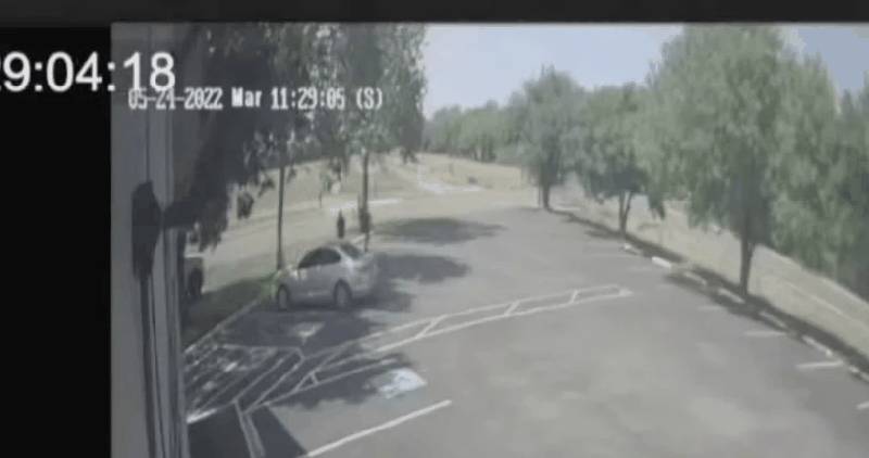 Funeral home surveillance footage showing Adrian Gonzales's vehicle driving toward Robb Elementary School on May 24, 2022