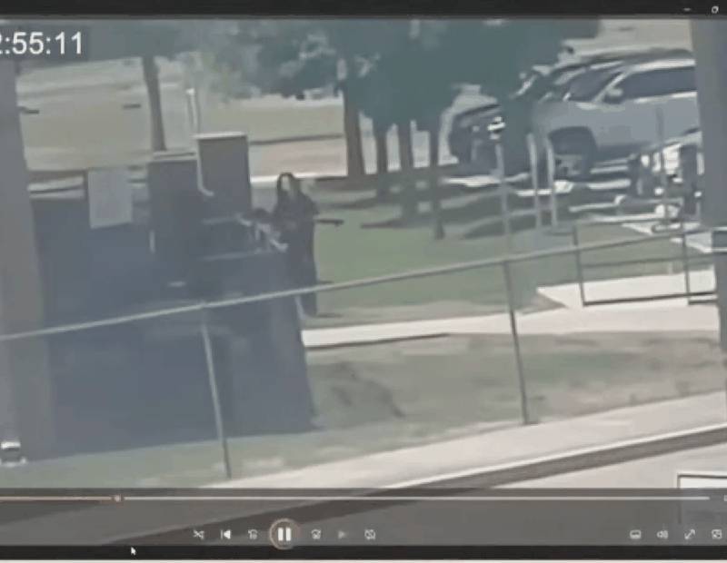 Surveillance footage showing the shooter approaching Robb Elementary