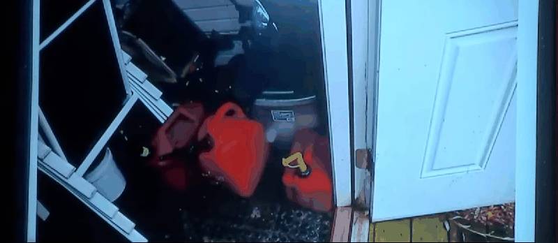 Gas cans inside the shed