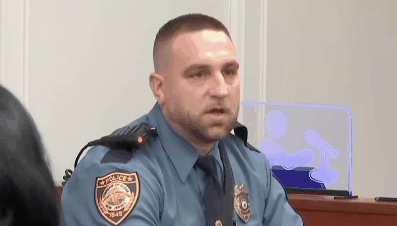 Officer Brendan Bernhard testifying in the Paul Caneiro trial