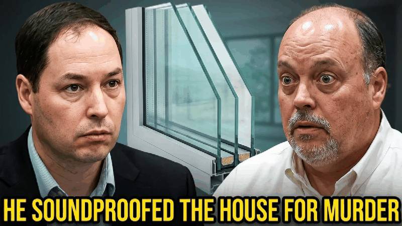 Thumbnail showing Brendan Banfield and window salesman Matthew Niederriter with triple-pane window between them