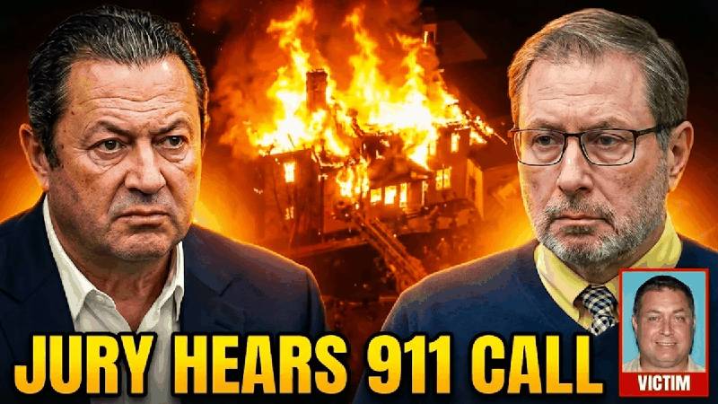 Thumbnail showing witness Dr. Boris Volshteyn on left, defendant Paul Caneiro on right, with the burning Caneiro mansion in the background and victim Keith Caneiro in an inset box