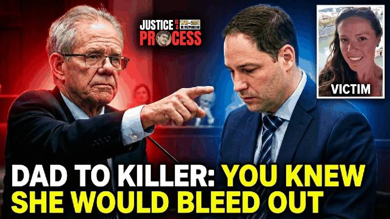 Gary Benson pointing at Brendan Banfield in court, with Christine Banfield's photo inset