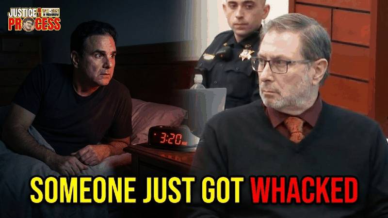 Thumbnail showing witness Dennis Corpora in bed at 3:20 AM hearing gunshots while Paul Caneiro watches from the courtroom